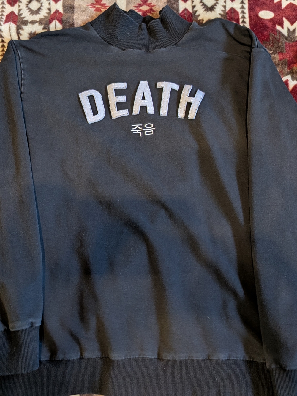 Black 'DEATH' Graphic Mock Neck Sweatshirt